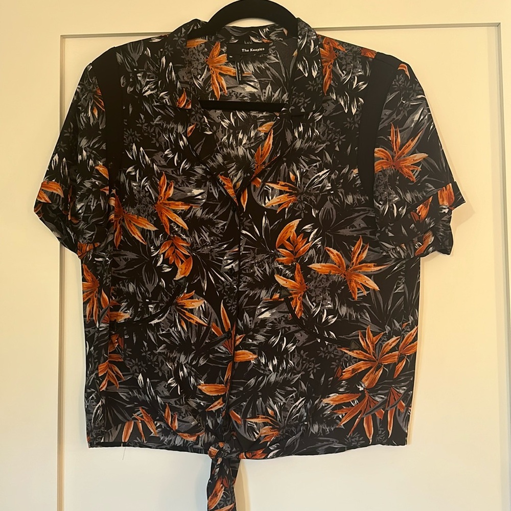 The Kooples Palm Button-up Blouse with Front Tie | M